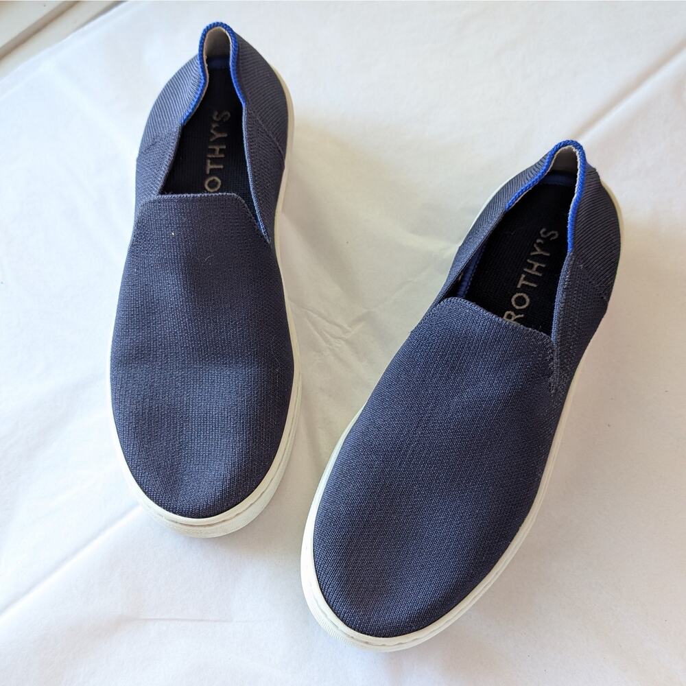 Rothy's The Original Slip On Navy Knit Flat Casual Sneaker, size 8.5